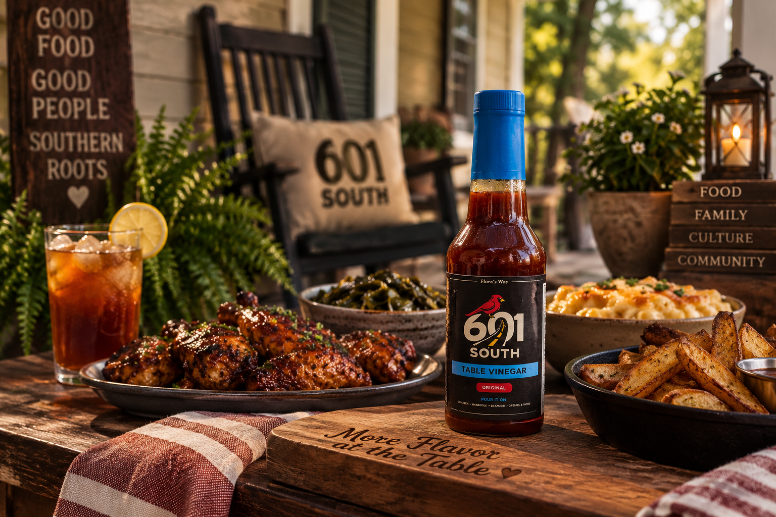 A Southern front porch on a warm summer afternoon